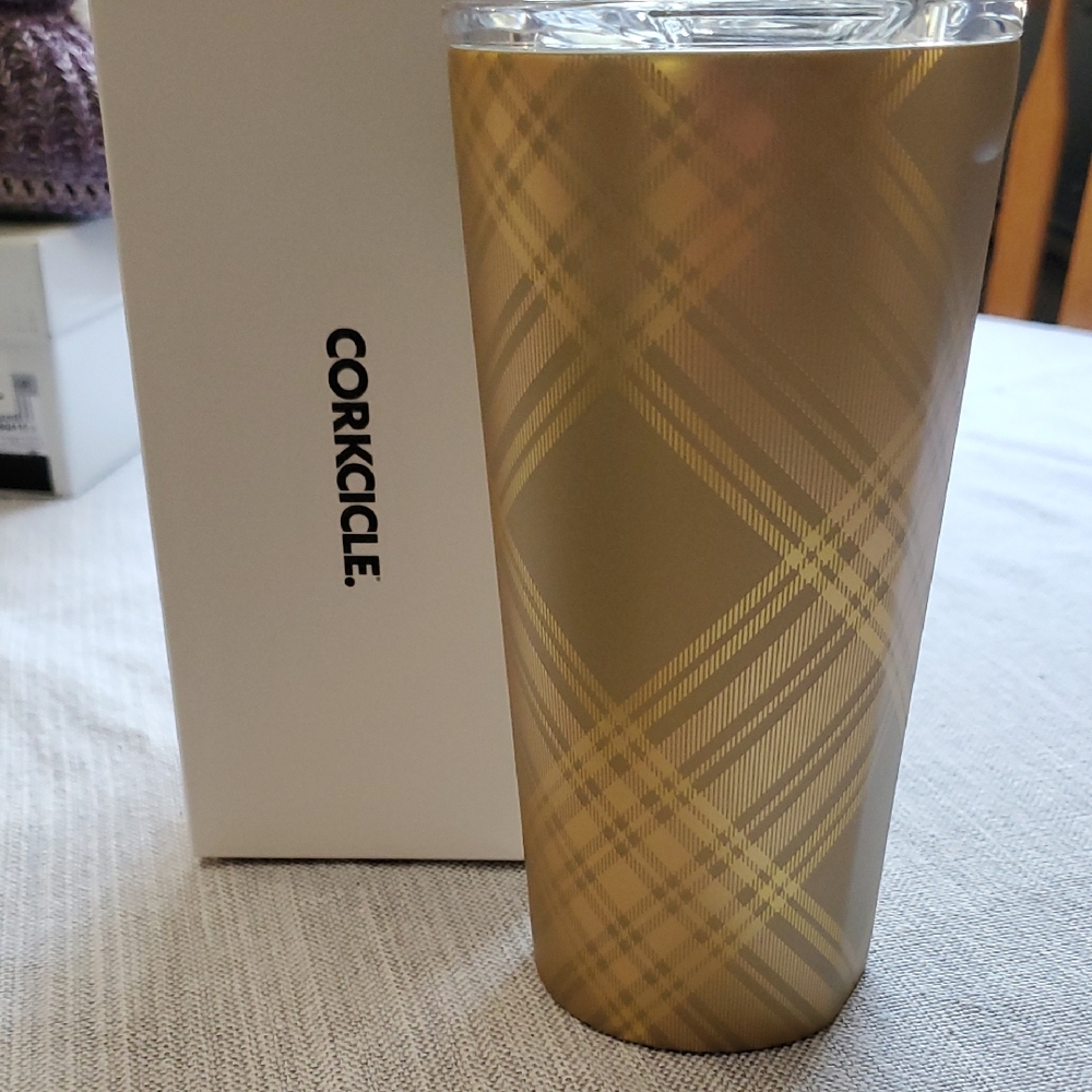Brand New! Rare! Corkcicle Golden Plaid Tumbler